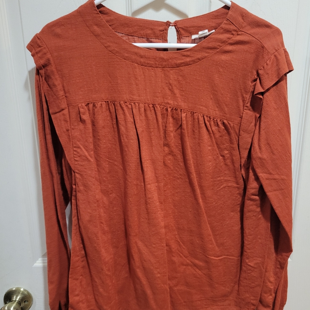 a.n.a Orange Ruffled Long Sleeve Blouse